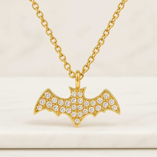 Halloween Bat Wing Pendant Necklace Obsidian Birthstone Necklace Dainty Heart Necklace Halloween Demon Wings Necklace Gifts for Her