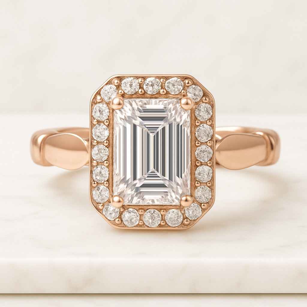 Halo And Pave Round Diamond Ring Lab Grown Diamond Emerald Diamond Wedding Ring