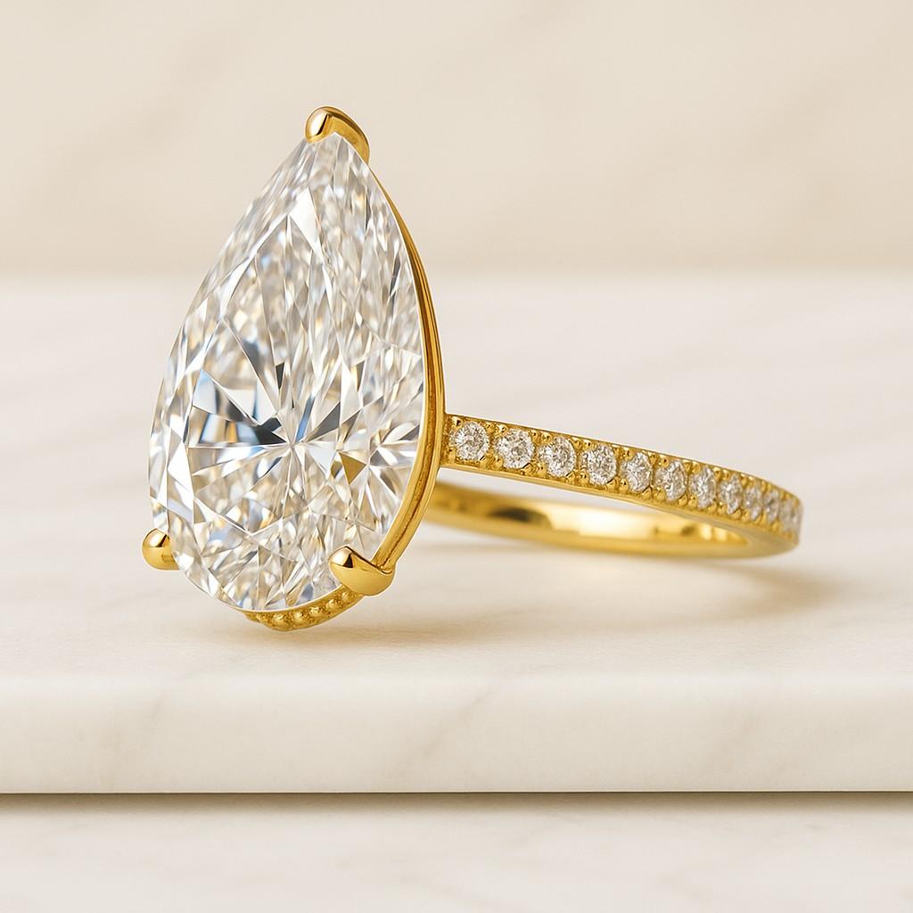 Halo Engagement Ring Pear Cut Lab Grown Diamond Ring Micro Pave Wedding Ring for Women Anniversary Gifts Handmade Ring by Diamondrensu