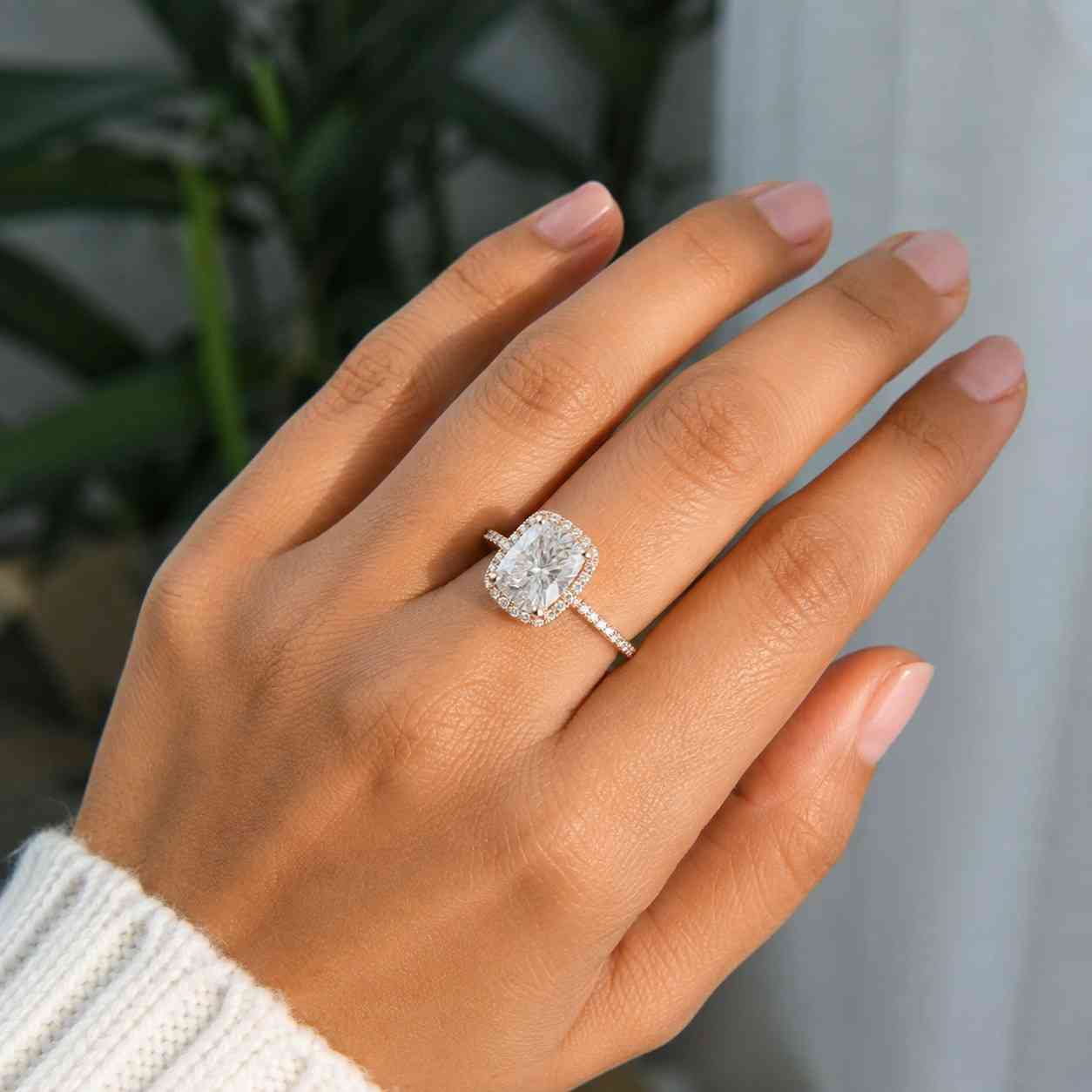 Halo Engagement Ring Princess Cut Diamond Ring for Women Genuine Lab Grown Diamond Ring Square Diamond Ring for Anniversary Gifts Pave Ring