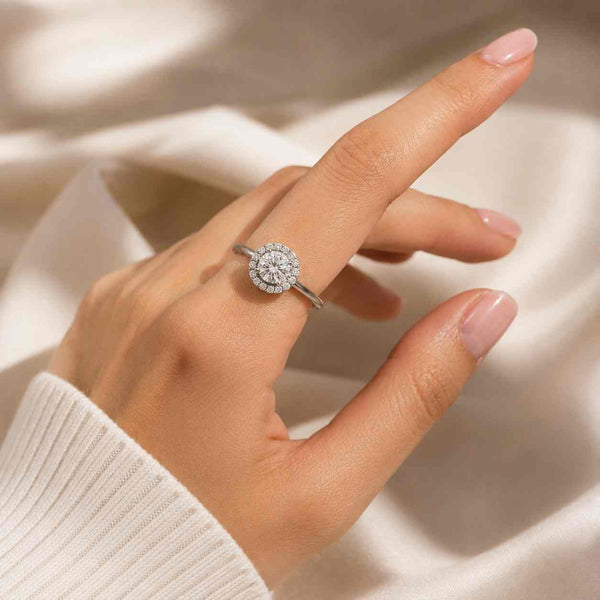 Halo Engagement Ring Round Diamond Proposal Ring for Her Round Cut Diamond Anniversary Ring Genuine Lab Grown Diamond Ring Birthday Gifts
