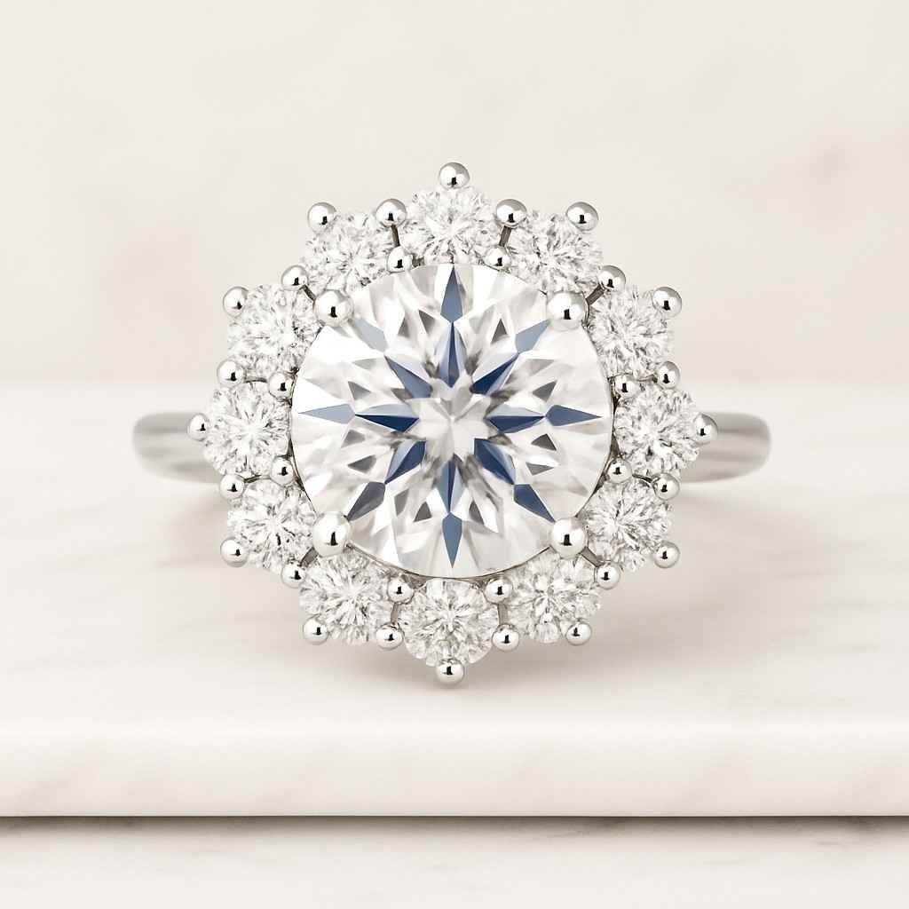 Halo Engagement Ring Round Diamond Proposal Ring for Her Round Cut Diamond Anniversary Ring Round Brilliant Cut Lab Grown Diamond Engagement Ring