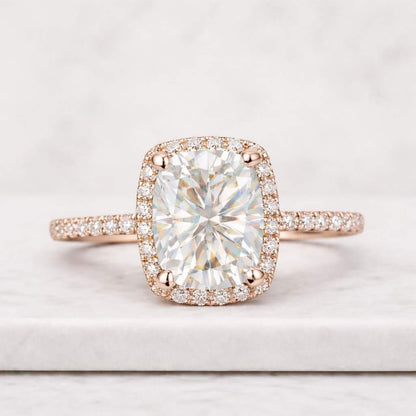 2.54 TCW Cushion Cut Halo Moissanite Ring|14k Solid White Gold|Square Cut Solitaire Wedding Ring|Handmade Halo|Half Eternity|Gifts For Women
