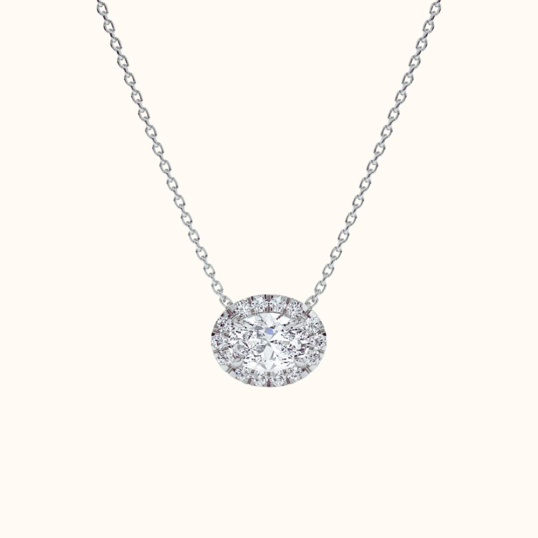 Halo Oval Moissanite Necklace In 10k Solid Gold