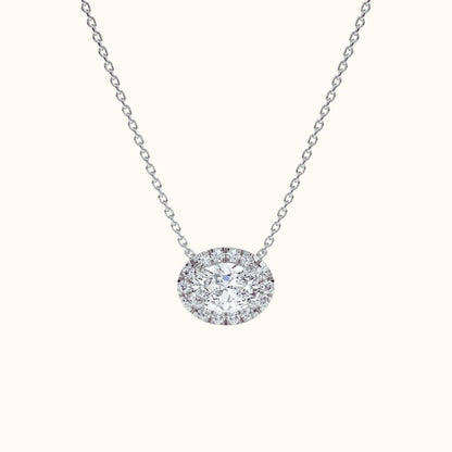 Halo Oval Moissanite Necklace In 10k Solid Gold