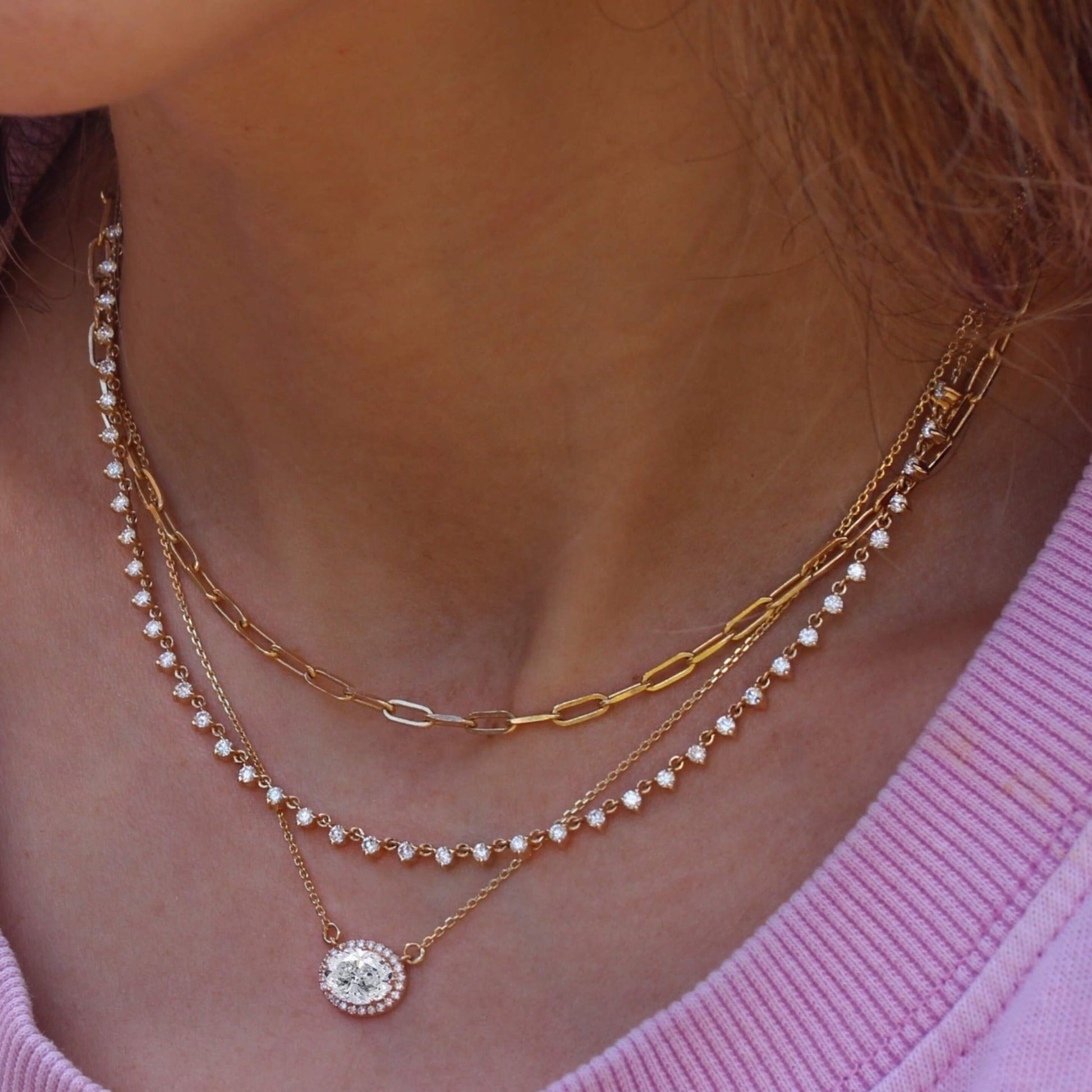 Halo Oval Moissanite Necklace In 14k Solid Gold