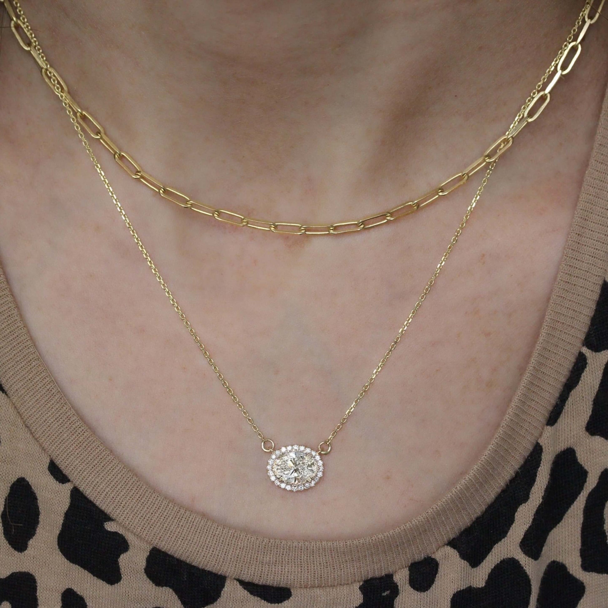 Halo Oval Moissanite Necklace In 18k Solid Gold