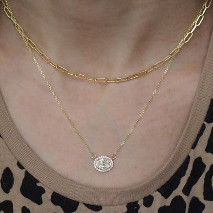 Halo Oval Moissanite Necklace In 18k Solid Gold