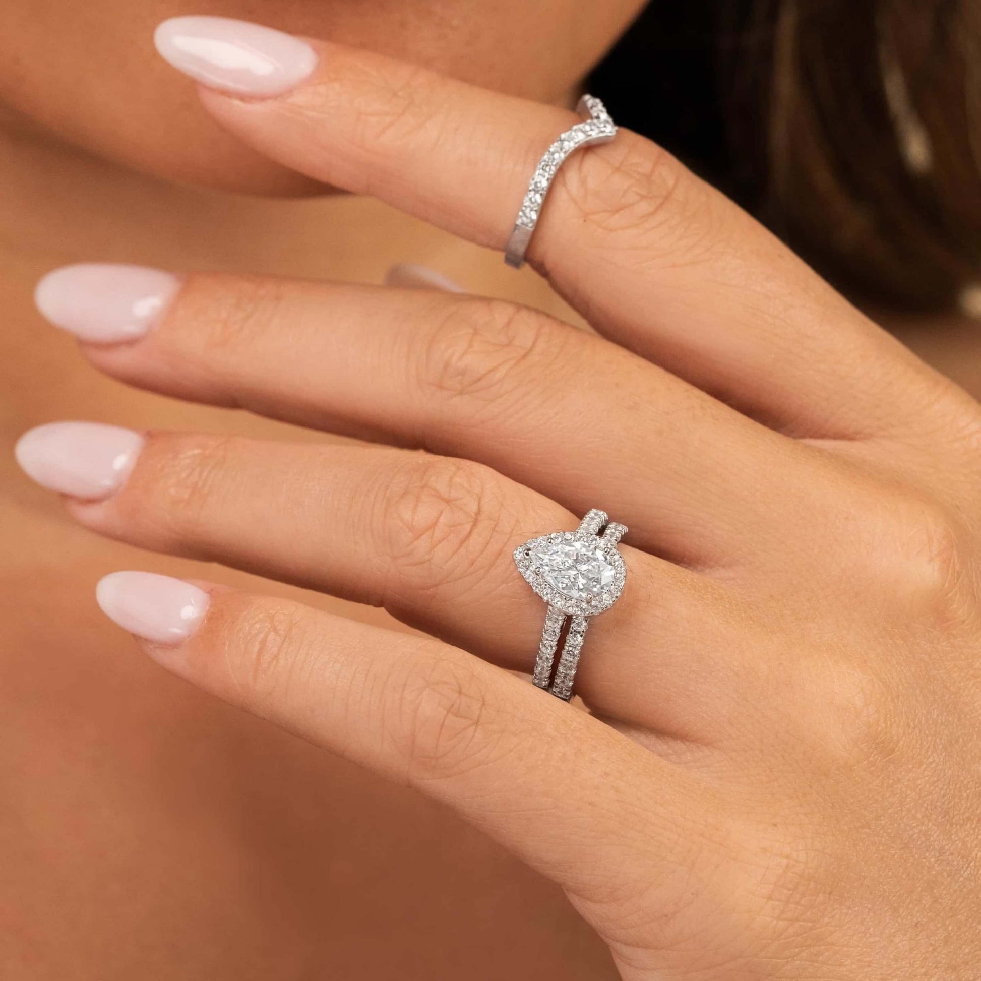 Halo Pear Cut Diamond Bridal Set Wedding Ring
