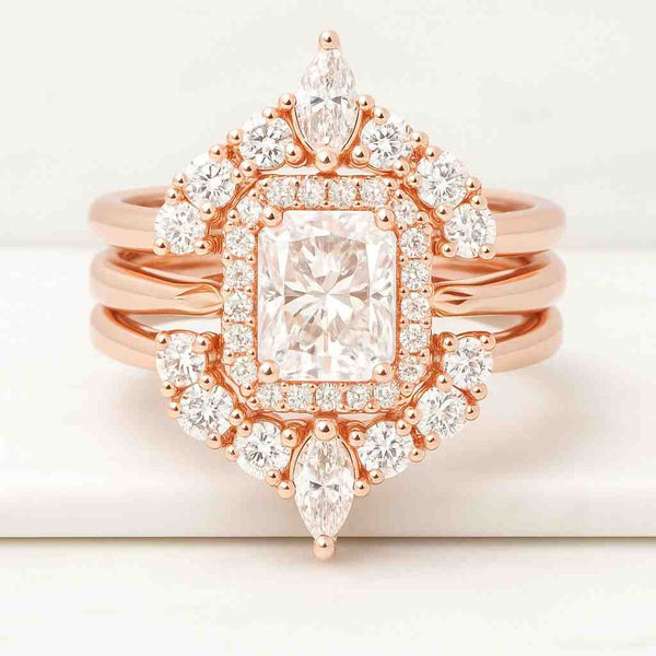 Halo Set Radiant Cut Moissanite Diamond Ring Pave Engagement Ring Solitaire Ring