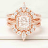 Radiant Cut Moissanite Diamond Engagement Ring Set Art Deco Unique Bridal Set