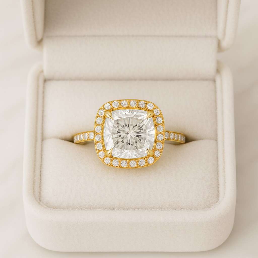 Halo Wedding Ring Anniversary Gift Ring For Women Gift for Her Cushion Cut Diamond Ring Lab Grown Diamond Engagement Ring