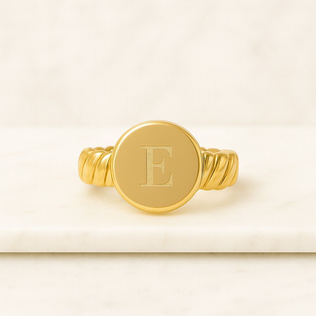 Hand Carved 10kt Yellow Gold Name Ring - Personalized Band