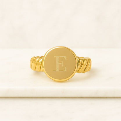 Hand Carved 10kt Yellow Gold Name Ring - Personalized Band