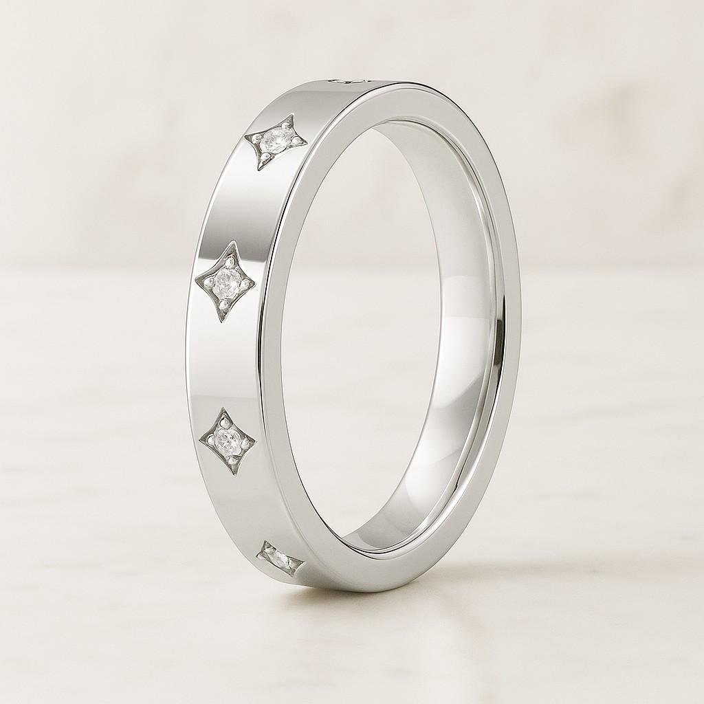 Art Deco Moissanite Star Wedding Band Hand Engraved Wedding Band Solid Gold Wedding Band