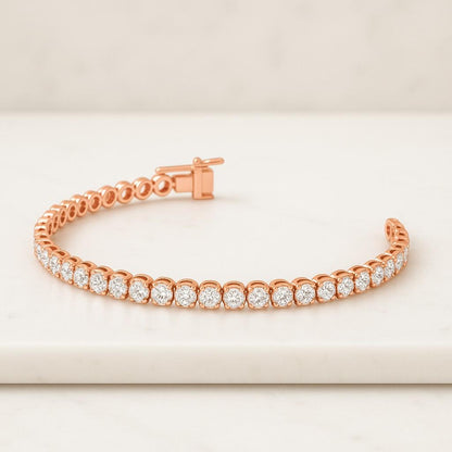 Hand Made Diamond Bridal Bracelet 14K Solid Gold Bracelet Three Prongs Round Cut Lab Grown Diamond Tennis Bracelet Gold Stacking Bracelet