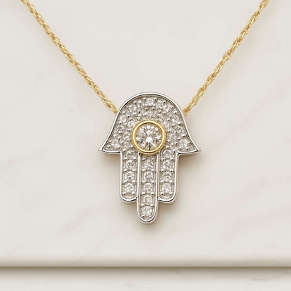 Hand of Fatima Men Pendant Husband Gift Christian Necklace 18K Gold Plated Evil Eye Hamsa Charms