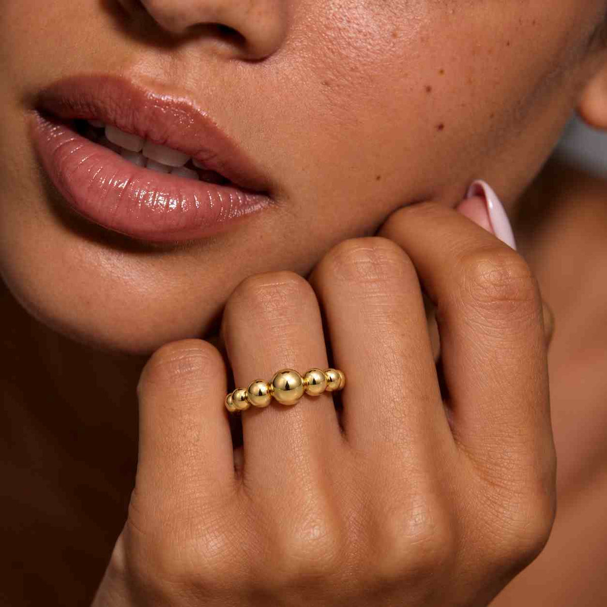 Handmade 14K Gold Beaded Ring, Minimalist Stackable Band
