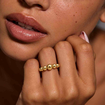 Handmade 14K Gold Beaded Ring, Minimalist Stackable Band
