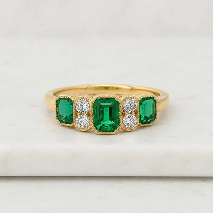 Handmade Emerald Cut Moissanite Engagement Ring, 14K Solid Gold Vintage Milgrain Ring, Art Deco D-VVS Lab Diamond Bridal Ring Gift for Wife