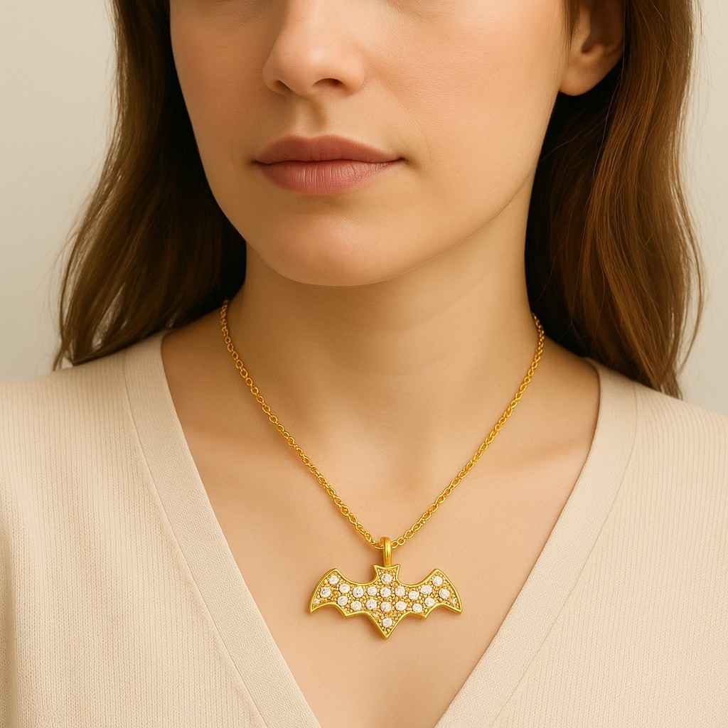 Handmade Gothic Silver and Black Resin Bat Pendant Stainless Steel Chain Necklace