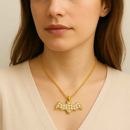 Handmade Gothic Silver and Black Resin Bat Pendant Stainless Steel Chain Necklace