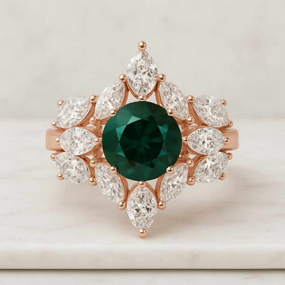 Handmade Green Gemstone Bridal Ring Dainty Moissanite Ring For Women