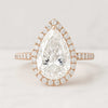 Pear Cut Moissanite Halo Engagement Ring with Pavé Set in 14k Gold