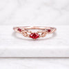 Dainty Ruby Marquise Cut Engagement Ring Stackable Leaf Band Ring