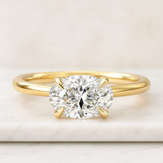 Handmade Jewelry For Her Romantic Proposal Gift Oval Cut CVD Diamond East West Solitaire Ring Conflict Free Diamond Bezel Set Promise Ring