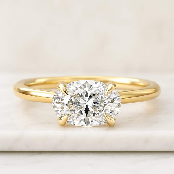 Handmade Jewelry For Her Romantic Proposal Gift Oval Cut CVD Diamond East West Solitaire Ring Conflict Free Diamond Bezel Set Promise Ring