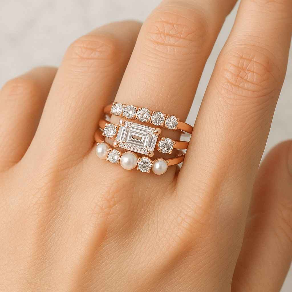 Handmade Lab Diamond Emerald Cut Wedding Band Women Solid 14K Gold Low Dome Ring Thick Anniversary Engagement Jewelry Gift