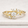 Round Cut Lab Grown Diamond Nature Inspired Engagement Ring in 14K Gold