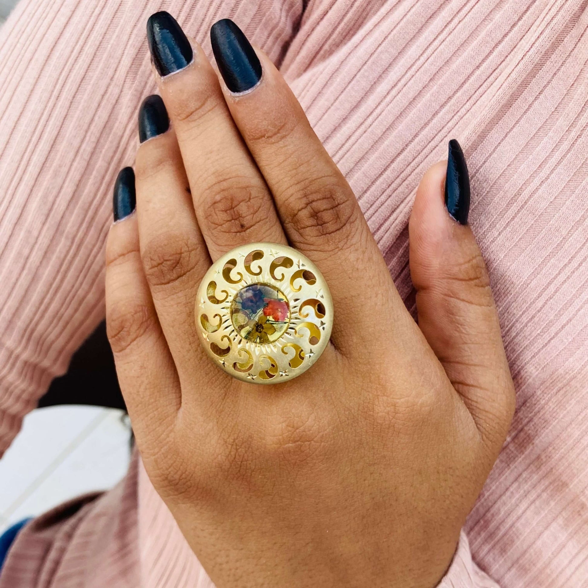 Handmade Silver Ring With Real Flowers
