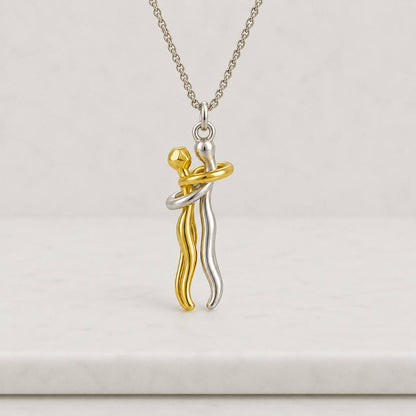 Handmade Sterling Silver Hug Pendant, Gold Accent, Lovers Necklace