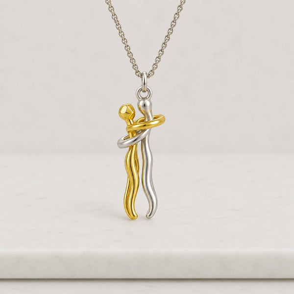 Handmade Sterling Silver Hug Pendant, Gold Accent, Lovers Necklace