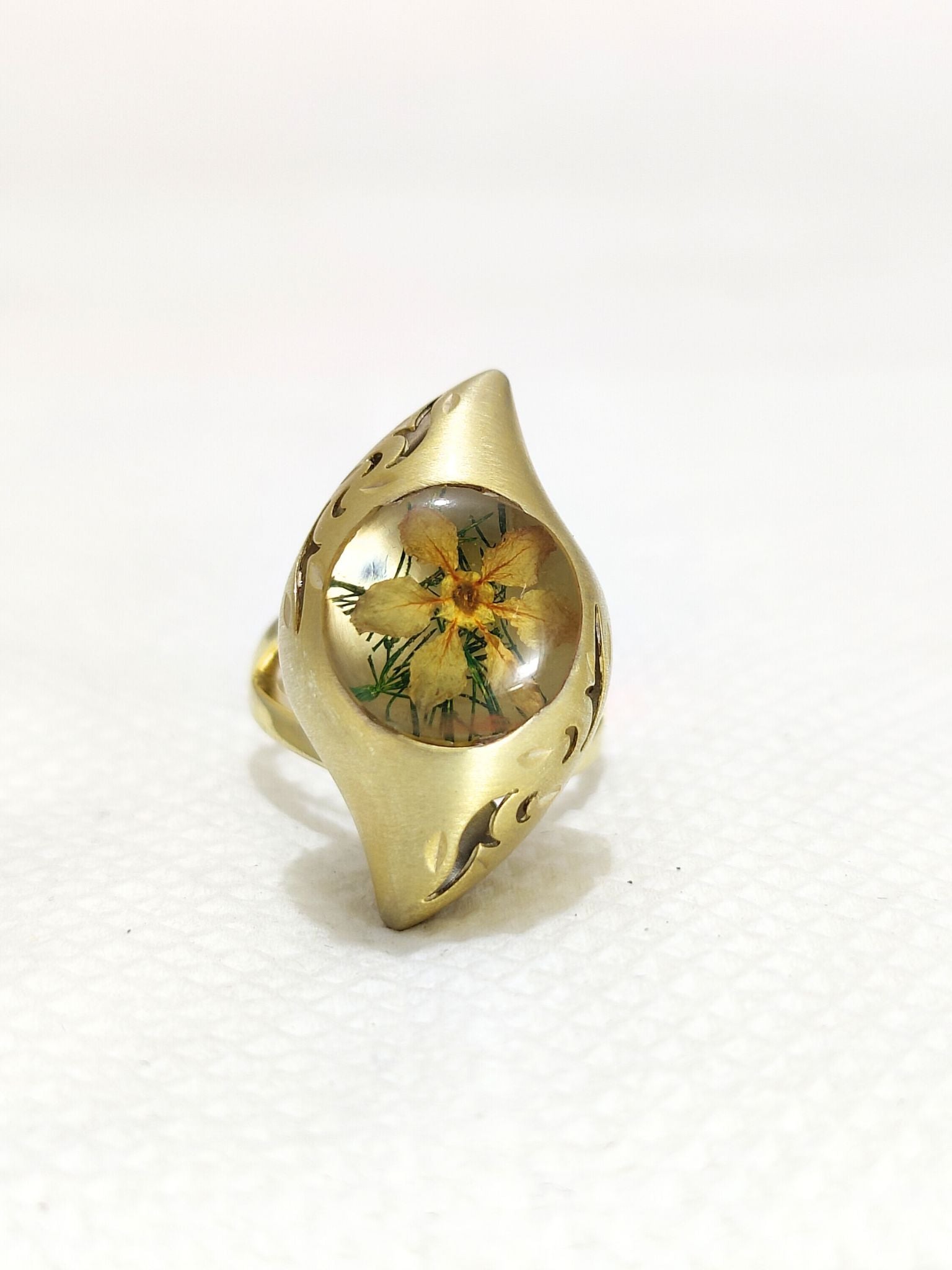 Handmade Tiny Yellow Pressed Flower Ring