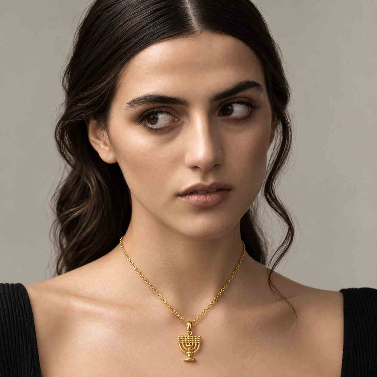 hanukkah menorah pendant, shabbat menorah necklace, dainty israeli charm, jewish jewelry, gold jewish charm, valentine's day gift
