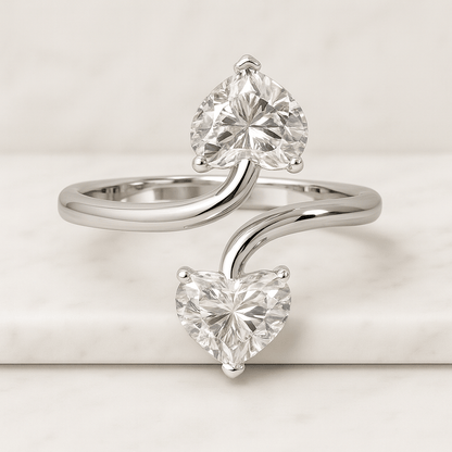 Heart Cut Lab Grown Diamond Toi et Moi Ring  14K Yellow Gold Ring