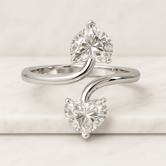Heart Cut Lab Grown Diamond Toi et Moi Ring  14K Yellow Gold Ring