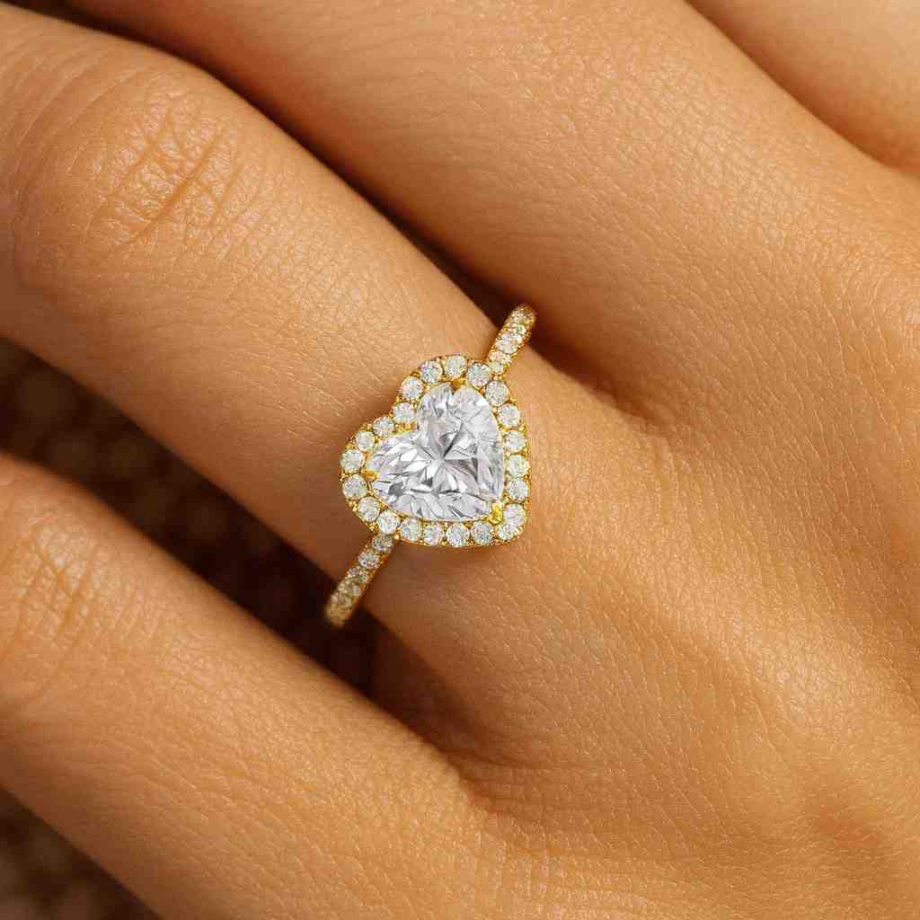 Heart Cut Lab Diamond Ring EF-VS Diamond Halo Engagement Ring