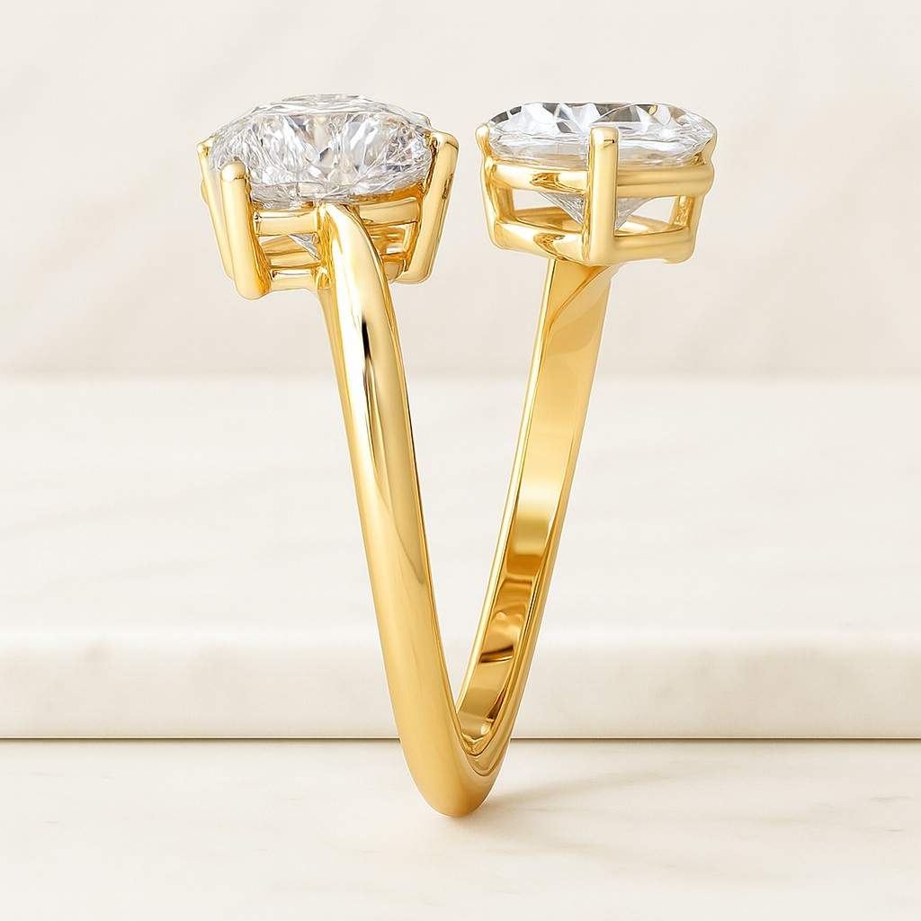 heart cut lab diamond bypass ring 14k gold wedding ring