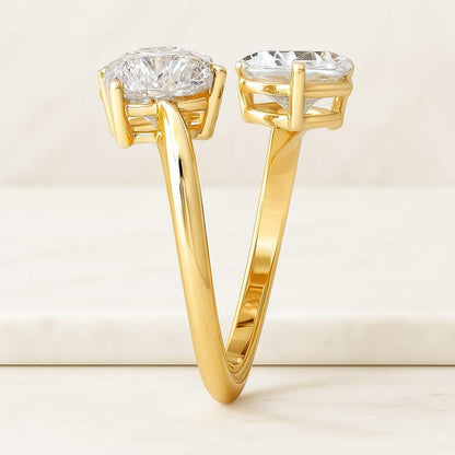 Heart Cut Lab Diamond Bypass Ring 14K Gold Wedding Ring