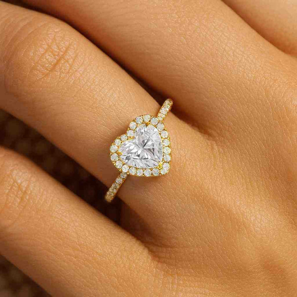 Heart Cut Lab Diamond Ring EF-VS Diamond Halo Engagement Ring