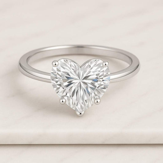 Heart Cut Lab Grown Diamond Engagement Ring Solitaire Heart Diamond Ring Romantic Promise Ring for Her in Gold