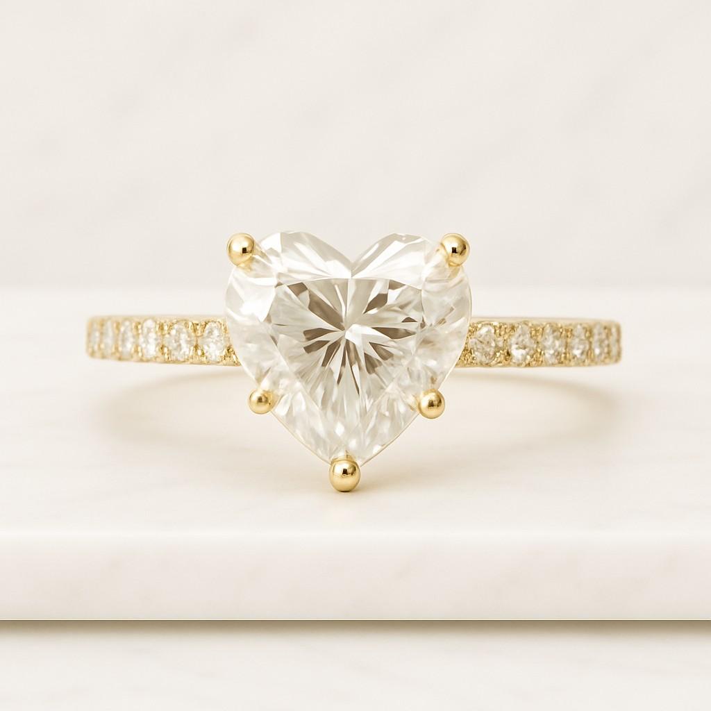 heart cut lab grown diamond halo accent ring claw prong set hand made diamond promise ring