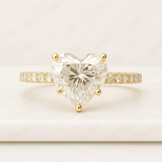 Heart Cut Lab Grown Diamond Halo Accent Ring Claw Prong Set Hand Made Diamond Promise Ring