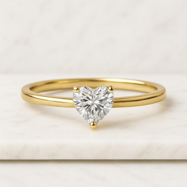 Heart Cut Lab Grown Diamond Solitaire Accent Ring, Sterling Silver Eco-Friendly Diamond Engagement Ring