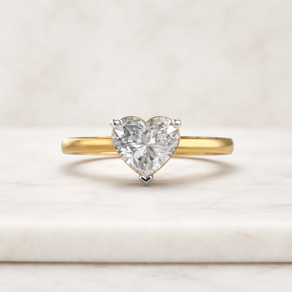 Heart Cut Lab Grown Diamond Solitaire Engagement Ring in 14K Yellow Gold