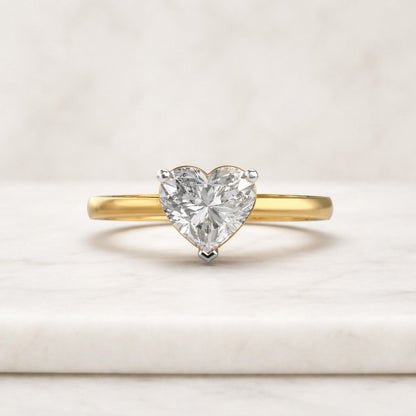 Heart Cut Lab Grown Diamond Solitaire Engagement Ring in 14K Yellow Gold